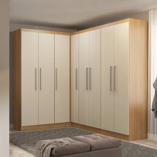 Guarda Roupa Casal de Canto Modulado 166/240x218Cm Selene 5 Peças MDP Carvalho MENU