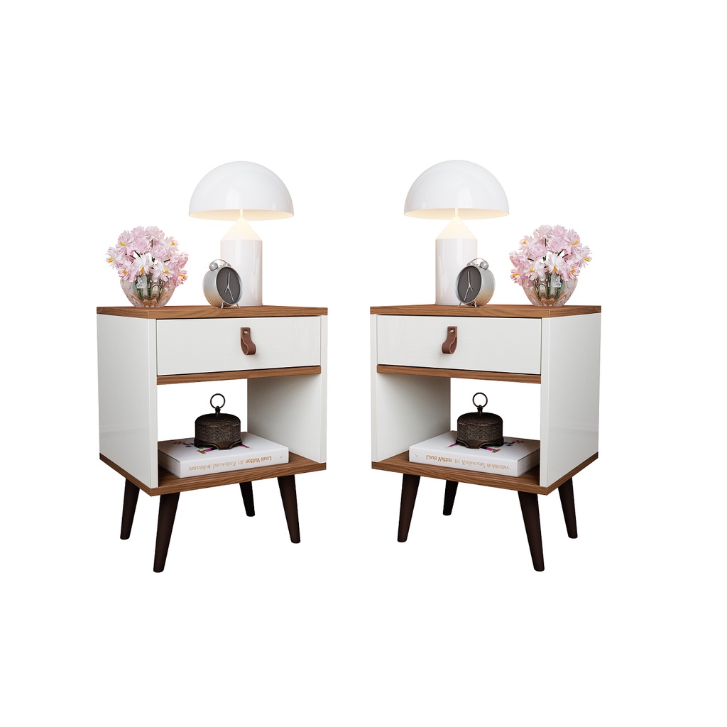 Kit 2 Mesas de Cabeceira Retro Nicho 1 Gaveta Ravenna - Varias Cores
