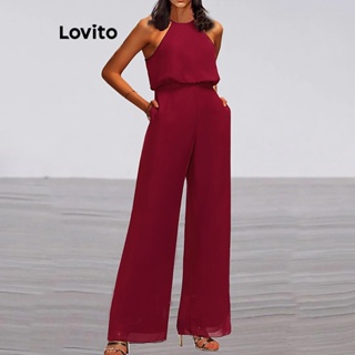 Lovito Macacões Elegantes E Lisos De Ombro Frio Para Mulheres LNE31187 (Borgonha)