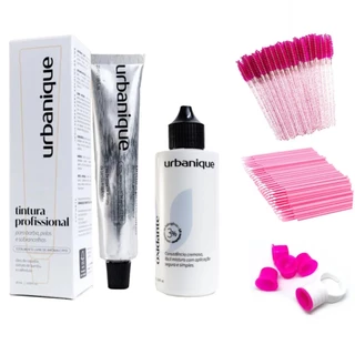 Tinta de sobrancelhas urbanique com creme oxidante escovinha microbrush e anel batoque profissional