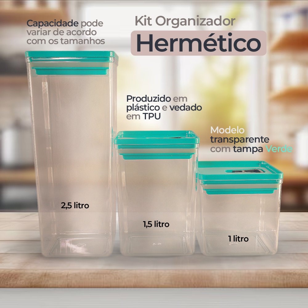 Kit Organizador Hermético Dubai Verde Tiffany 5 Litros Pronta Entrega