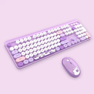 JOMAA & MOFII mouse Sem Fio Para Máquina De Escrever , Teclado 2.4G Escritório Em Tamanho Real Com Teclas Circulares , Adequado laptops , desktops , Ma c (Roxo)