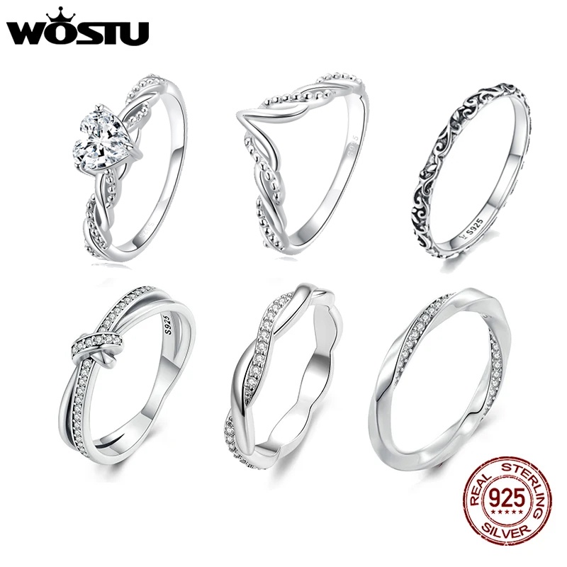 WOSTU 925 Sterling Silver Shimmering Wish Anel De Dedo Empilhável Para Moda Feminina Presente Original De Jóias