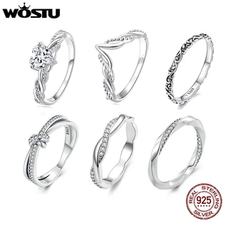 WOSTU 925 Sterling Silver Shimmering Wish Anel De Dedo Empilhável Para Moda Feminina Presente Original De Jóias