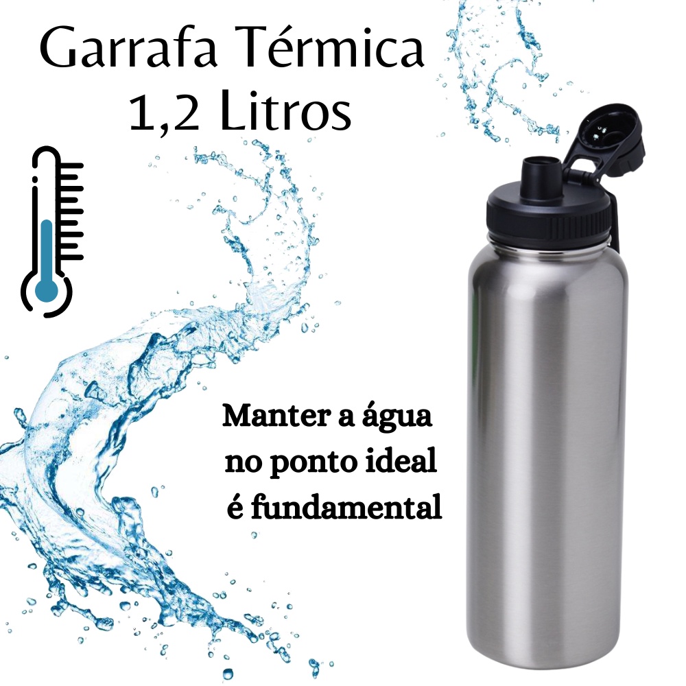 Garrafa De Água Térmica 1,2 Litros Parede Dupla Proteçao Bocal Esportiva Academia Grande
