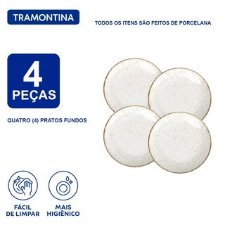 Jogo Pratos Fundos 22 cm Tramontina Rústico Porcelana 4 Peças