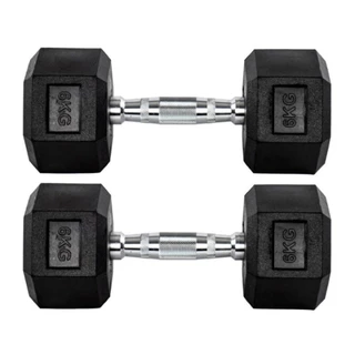 Par Halteres 6kg + 6kg Dumbbell Sextavado Emborrachado Pegada Cromada Gallant (GDB06F3B-PT) em Oferta na Shopee