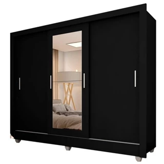 Guarda Roupa Casal Vivian 3 Pts Espelho Menor Preto Fosco - M.a