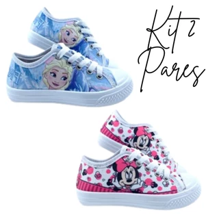 Kit 2 Tênis Infantil Menina Personagens Confortável Leve