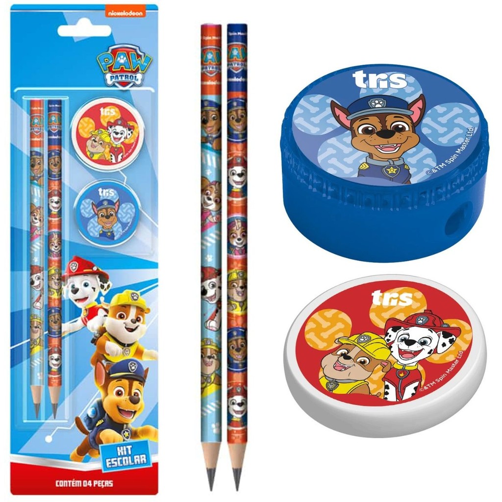 KIT ESCOLAR PATRULHA CANINA - CARTELA COM 4 PEÇAS - TRIS | Shopee Brasil