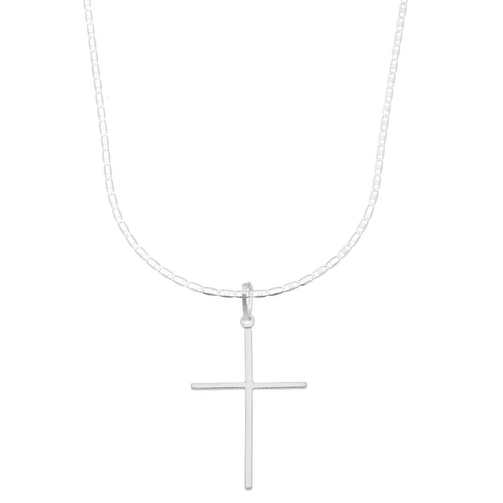 Corrente Masculina Prata 925 Piastrine 60cm Pingente Cruz