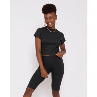 Blusa Cropped Feminina Canelada Preta