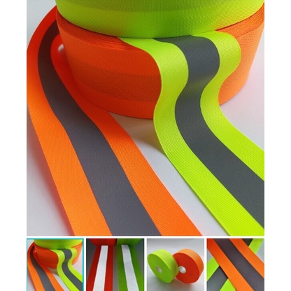 Fita De Gorgurão Com Faixa Refletiva 50mm 2 cores em metro