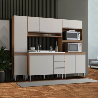 Armário de Cozinha Compacta Modulada Sabrina 240x202 Cm 4 Peças MDP Branco MENU