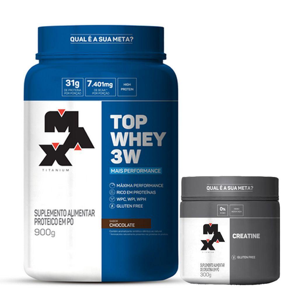 Top Whey 3W Mais Performance (900g) Chocolate + Creatina 300g Max Titanium –