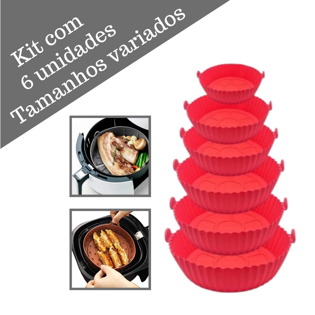 kit 6 Cesto Forma De Silicone Airfryer Protetor Antiaderente