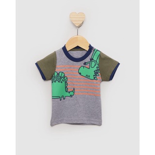 Camiseta Bebê Manga Curta Estampa Dino Cinza