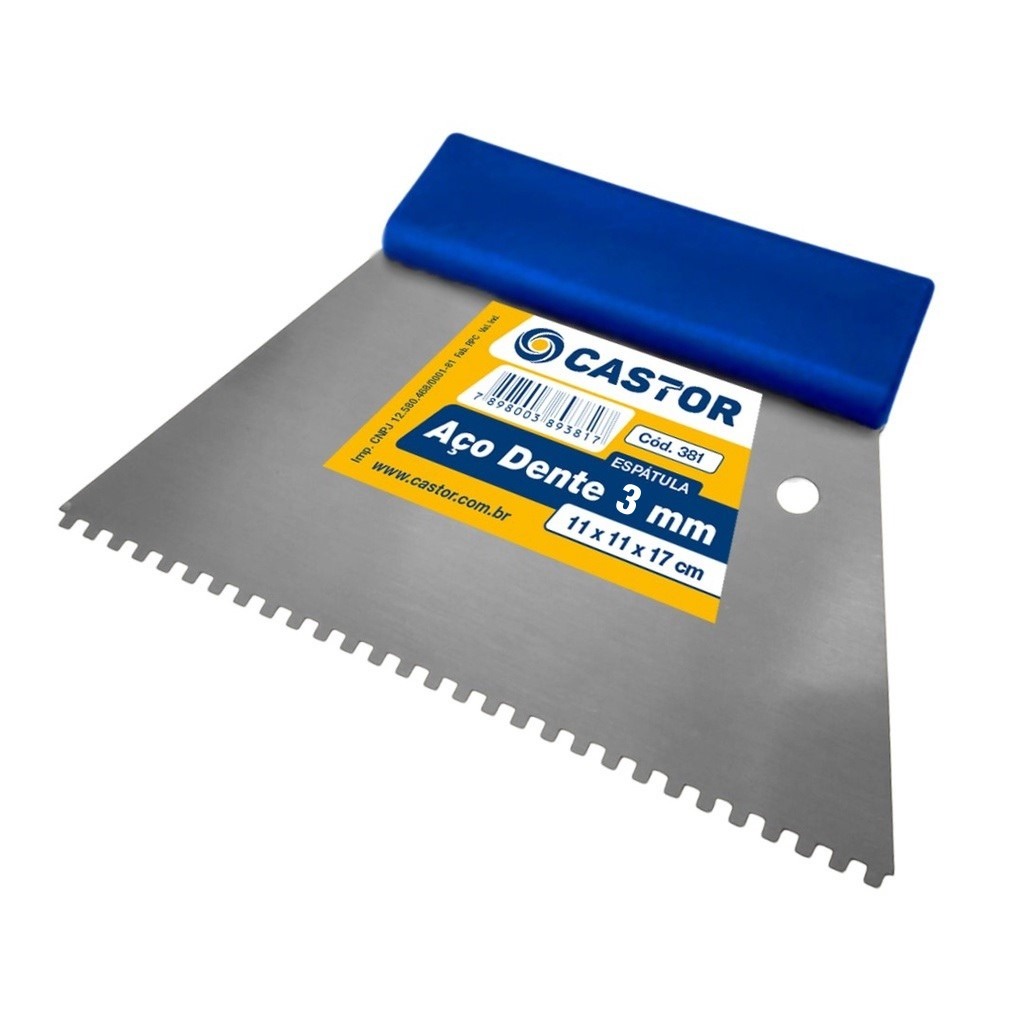 Espátula de Aço Dente 3 mm 11,5 x 17 cm - Castor