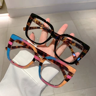 Óculos Unisexo Preto Anti-Luz Azul Vintage Leopard Print Cat Eye Frame Glasses Computer