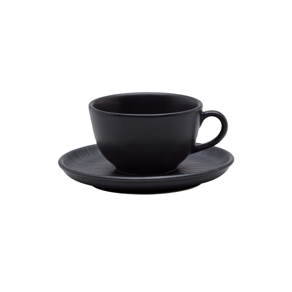Jogo 6 Xícaras Chá Café Com Pires Flat Ônix Oxford Preto Fosco