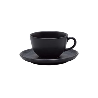 Jogo 6 Xícaras Chá Café Com Pires Flat Ônix Oxford Preto Fosco
