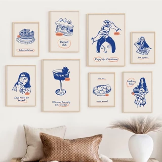 Cozinha Decoração De Moderna Parede Arte De Tela De Tom Azul Sobremesa Pintura Sala De Jantar Amantes Alimentícia Pôster Estar Casa
