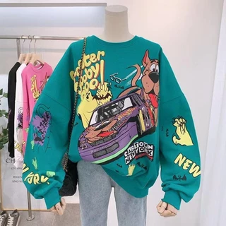 M-3XL Street Racing Dog Graffiti Style Women/Man Sweatshirt Casal Hip Hop Casual Loose Top Hoodie Camisola Longa Feminina