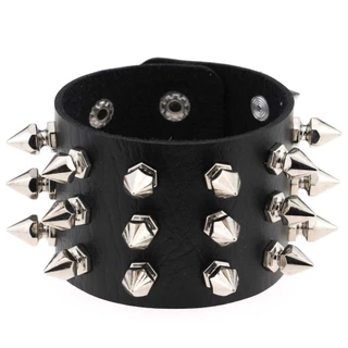 Pulseira Bracelete Feminino Masculino Couro Punk Rock Gótica Larga Spike Espinhos Rebite