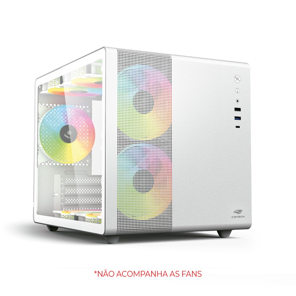 Gabinete Gamer Aquario Branco Lateral Vidro USB3.0 USB-C Micro ATX e Mini ITX Sem Fans MT-G710 C3Tech