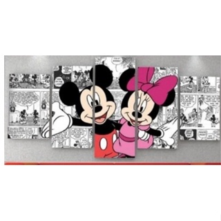 Quadros Decorativo Para Sala Quarto 5 Peças Mickey Minie mdf full hd