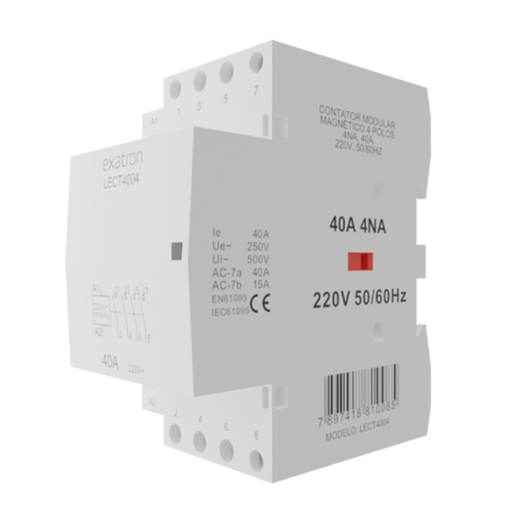 Contator Circuitos de Comando Modular 4 Polos, 4NA, 40A, 220V Exatron ...