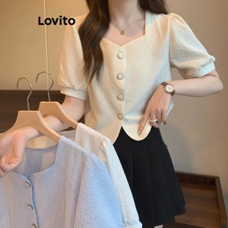 Lovito Blusa Casual Com Botões Geométricos Para Mulheres LNE41016