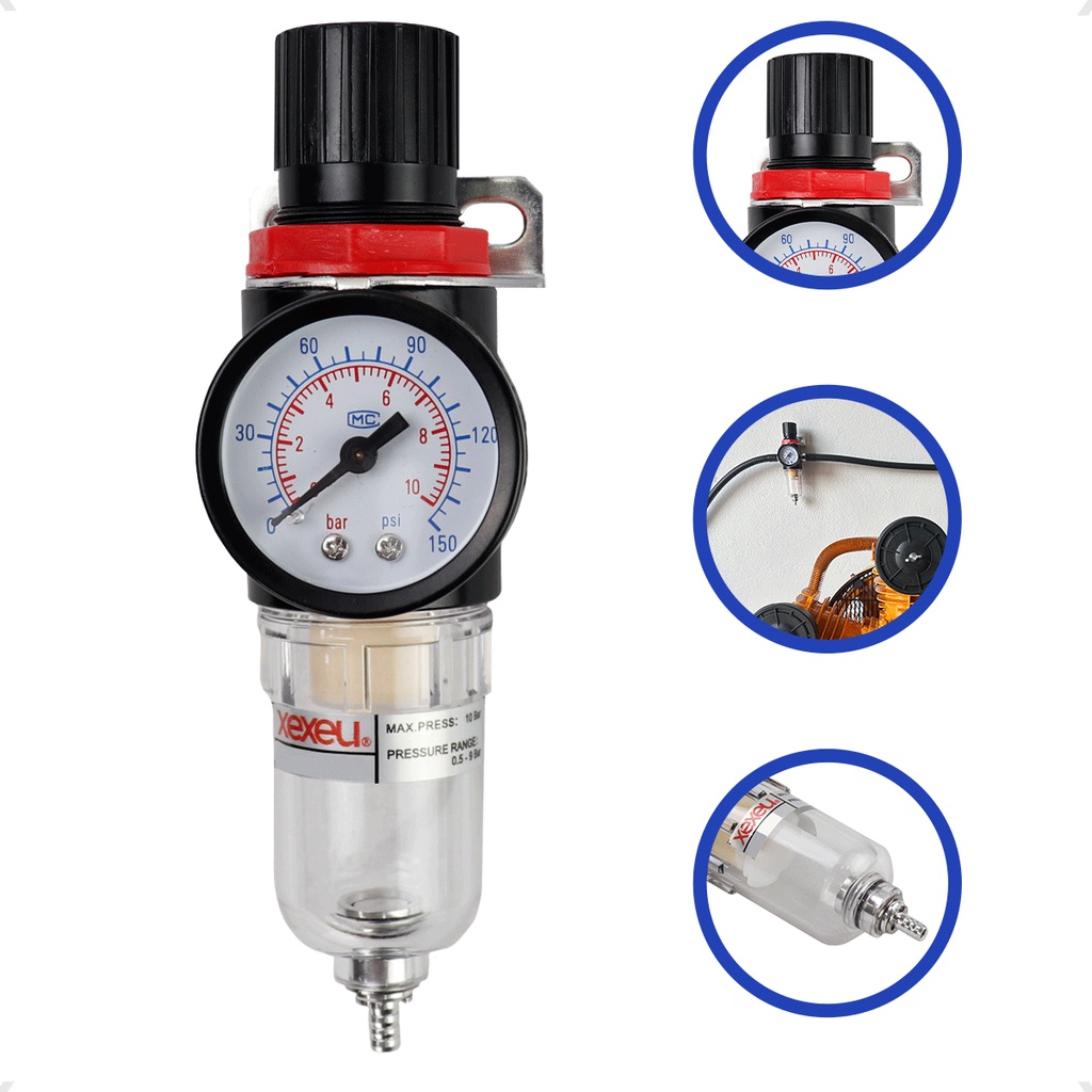 Filtro Eliminador de Água Com Regulador de Pressão 1/4 Para Compressor de Ar