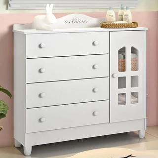 Cômoda Infantil 4 Gavetas com Porta Fraldário Provençal Lisa Branco Carolina Baby