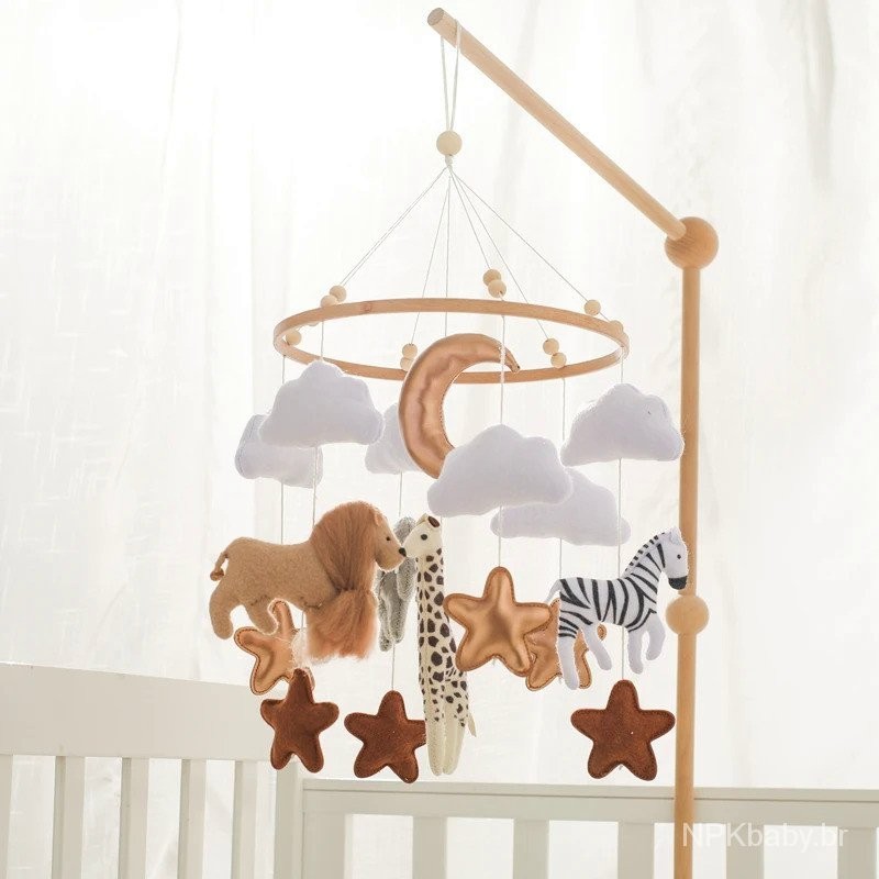 Berço Móvel Cama Bell Chocalhos De Bebê De Madeira Macio Cartoon Animal Cama Bell Recém-nascido Music Box Pendurado Toy Berço Bracket Babyfts
