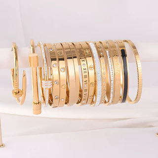 Bracelete de Aço Titânio Light Luxury Premium Premium Diamante Completo