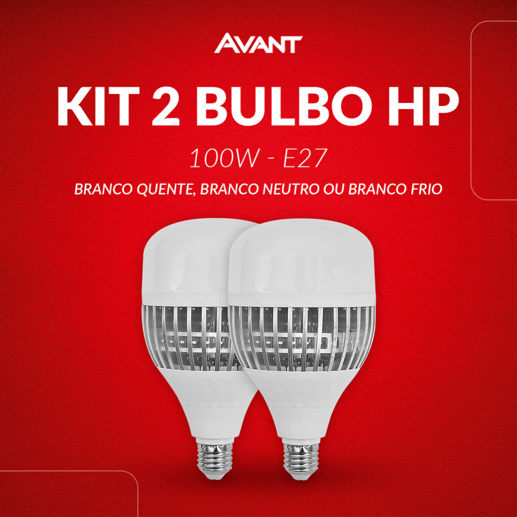 Kit 2 Lampadas Led Bulbo Hp 100w 3000k, 4000k ou 6500k E27 110v/220v Bivolt Cod: 789811372-123 Avant