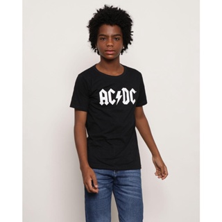 Camiseta Juvenil Banda ACDC Manga Curta Preta