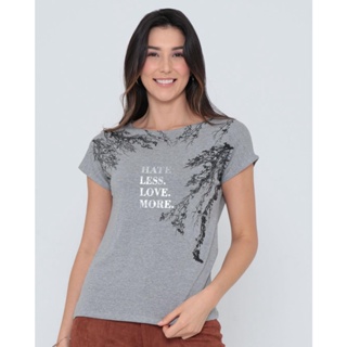 Blusa Manga Curta Estampada Mescla Cinza