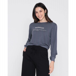 Blusa Feminina Moletinho Cropped Wanderlust Cinza