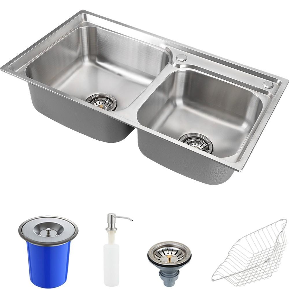 Cuba para cozinha gourmet pia dupla aço inox com acessórios e lixeira Ticunas Pingoo