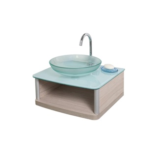 Gabinete de banheiro com lavabo e espelheira Cris-Wood 45x50cm branco e amadeirado Cris-metal