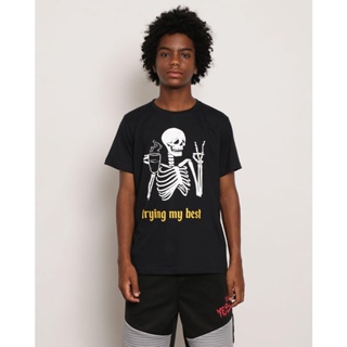 Camiseta Juvenil Manga Curta Estampa Dark Preta