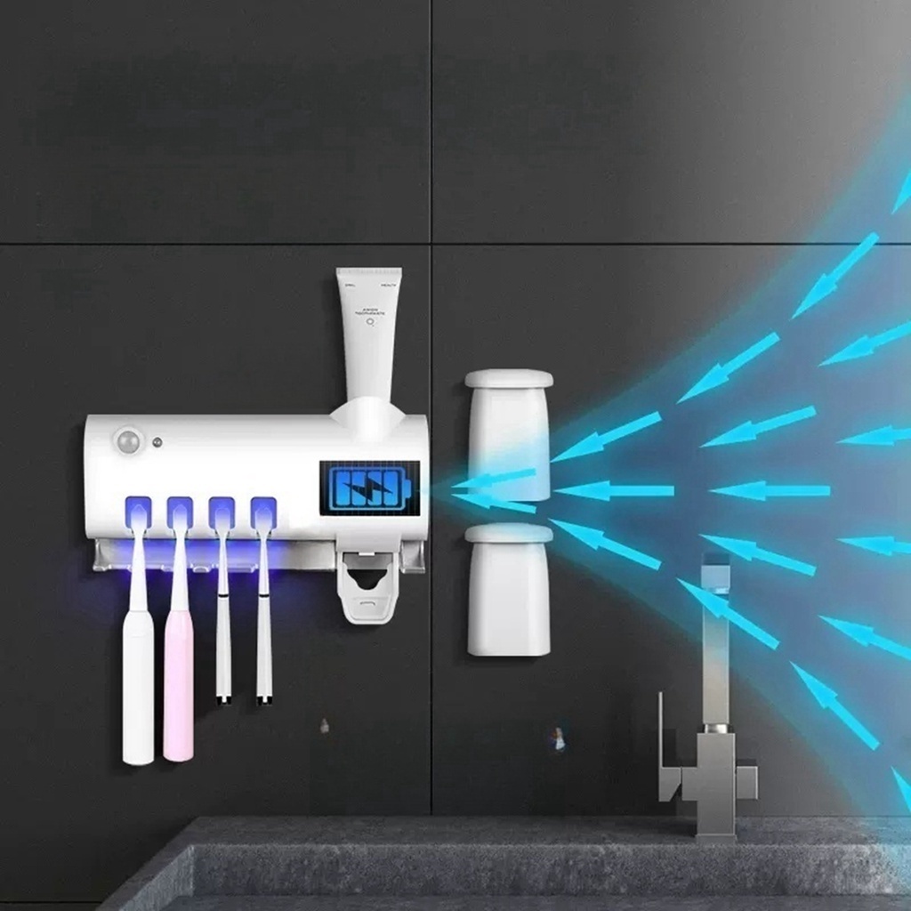 Aplicador Pasta de Dente Dispenser Porta Escovas Com Esterilizador UV Automático