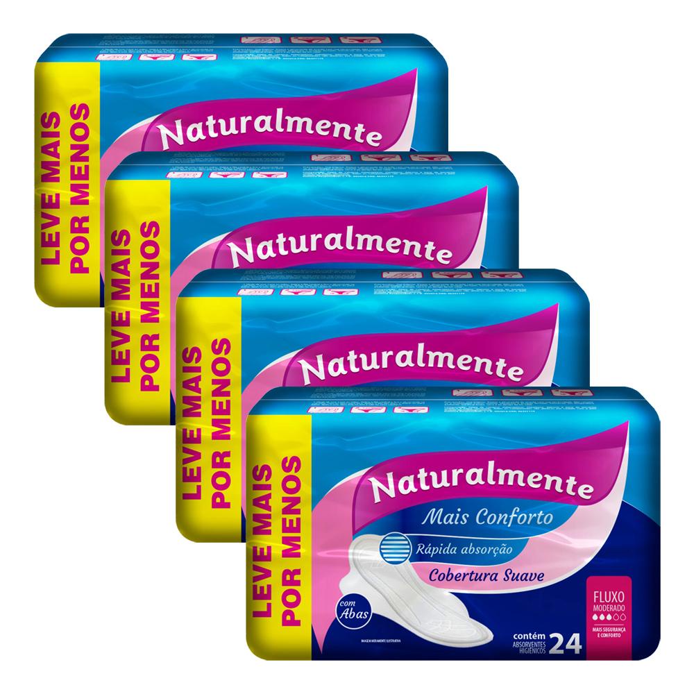 Kit 4 Absorventes Naturalmente Gel Mais com Abas Leve 24 Pague 18 ...