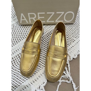 Mocassim Arezzo Dourado Couro Leg timo Shopee Brasil