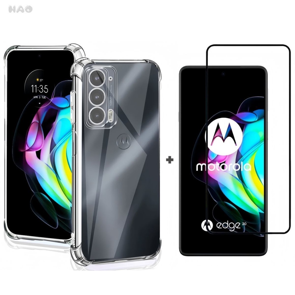 Película Vidro + Capinha Para Moto Edge 20. Kit Motorola Capa Transparente e Pelicula 3D/9D