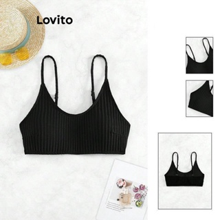 Lovito Tops De Biquíni Redondos Lisos Sexy Para Mulheres LNL36158 (Preto)