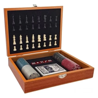 Kit Jogos Com Caixa De Poker E Baralho E Tabuleiro De Xadrez