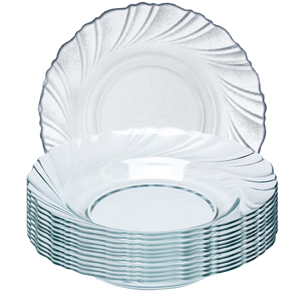 Jogo De Prato Fundo 12 Unidades Em Vidro P/ Casa Restaurante